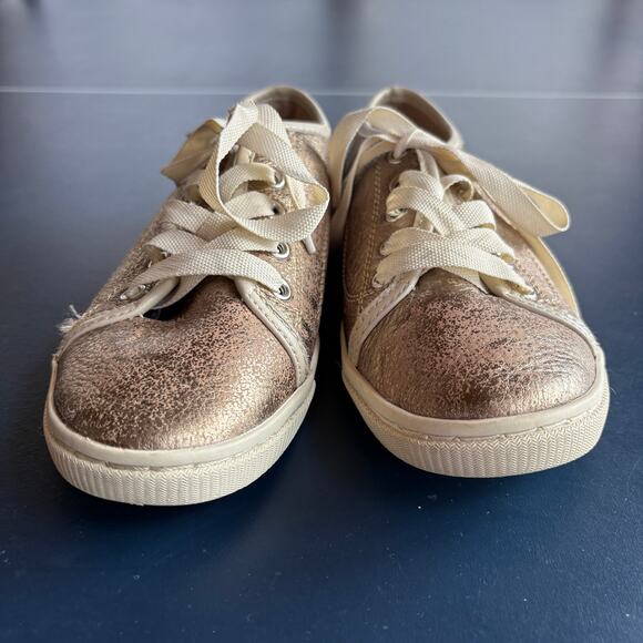 Fossil Gold Metallic Shimmer Statement Sneakers Lace Up Comfort Shoes Size 7 - Picture 3 of 10